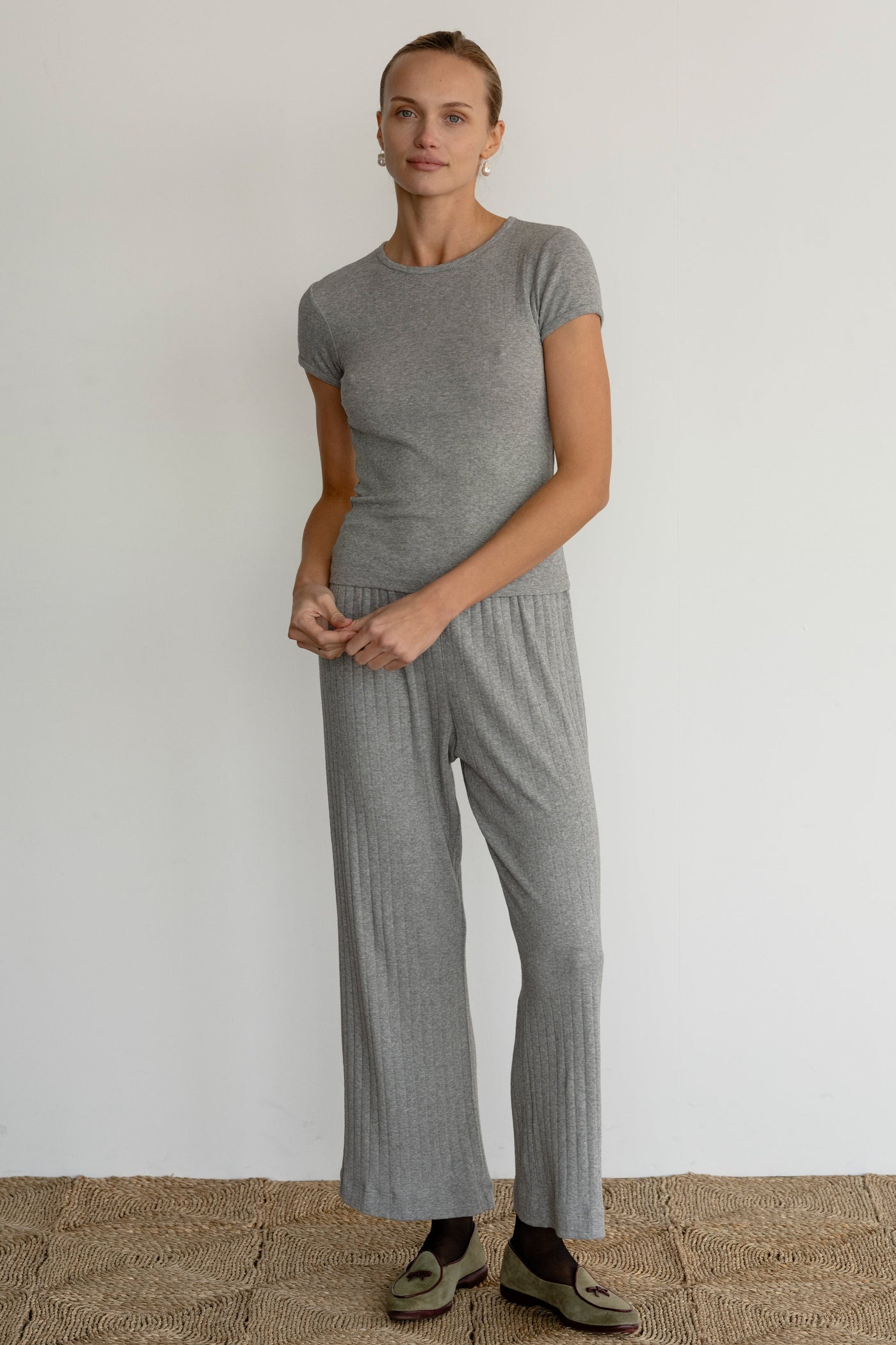 THE POINTELLE BABY TEE IN HEATHER GREY
