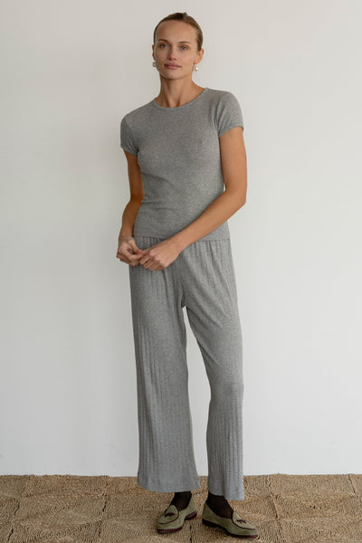 THE POINTELLE BABY TEE IN HEATHER GREY
