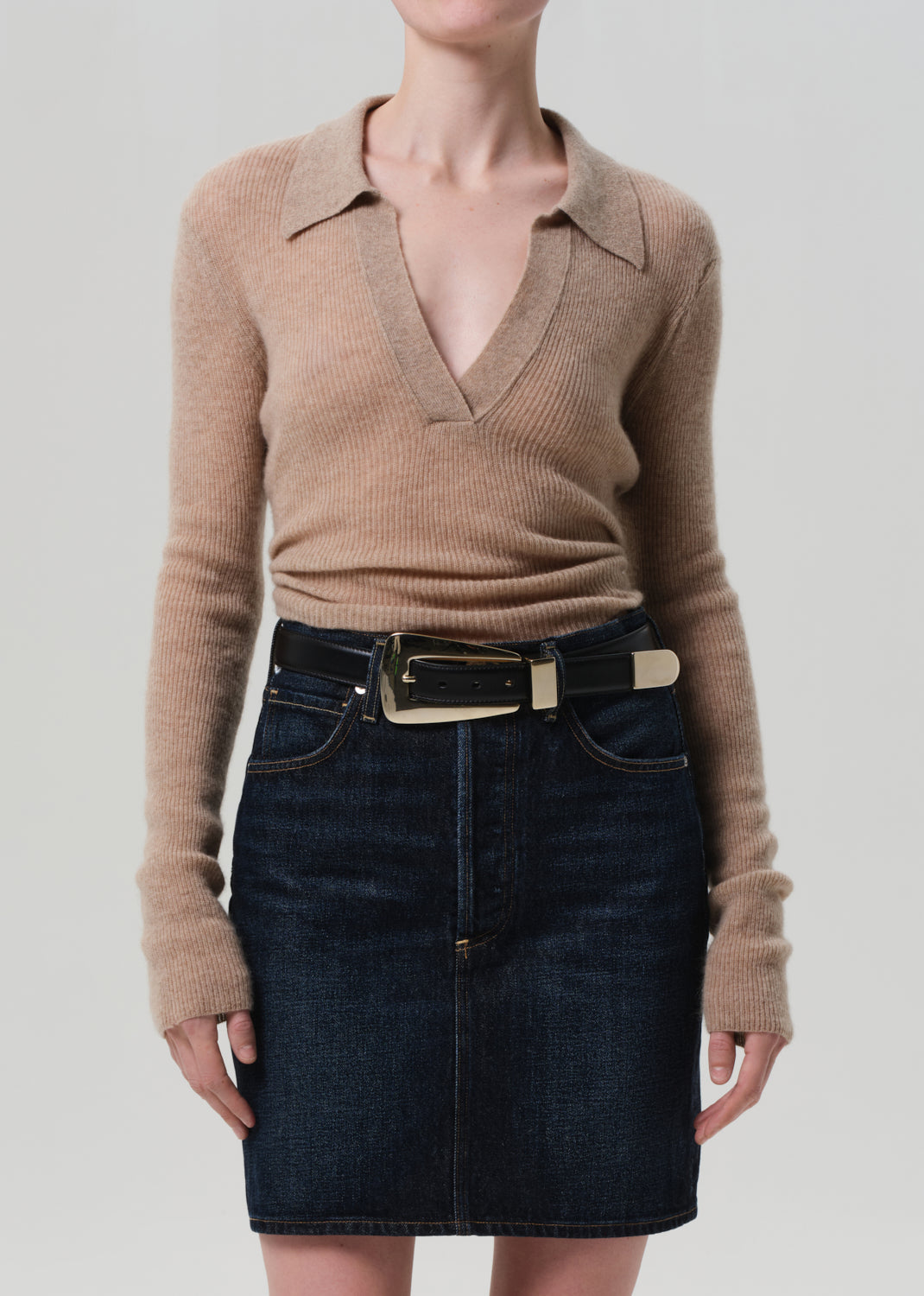 SIMONE POLO SWEATER IN MUSHROOM