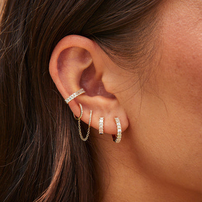 DIAMOND DOUBLE MINI HUGGIE CHAIN EARRING IN 14K YELLOW GOLD