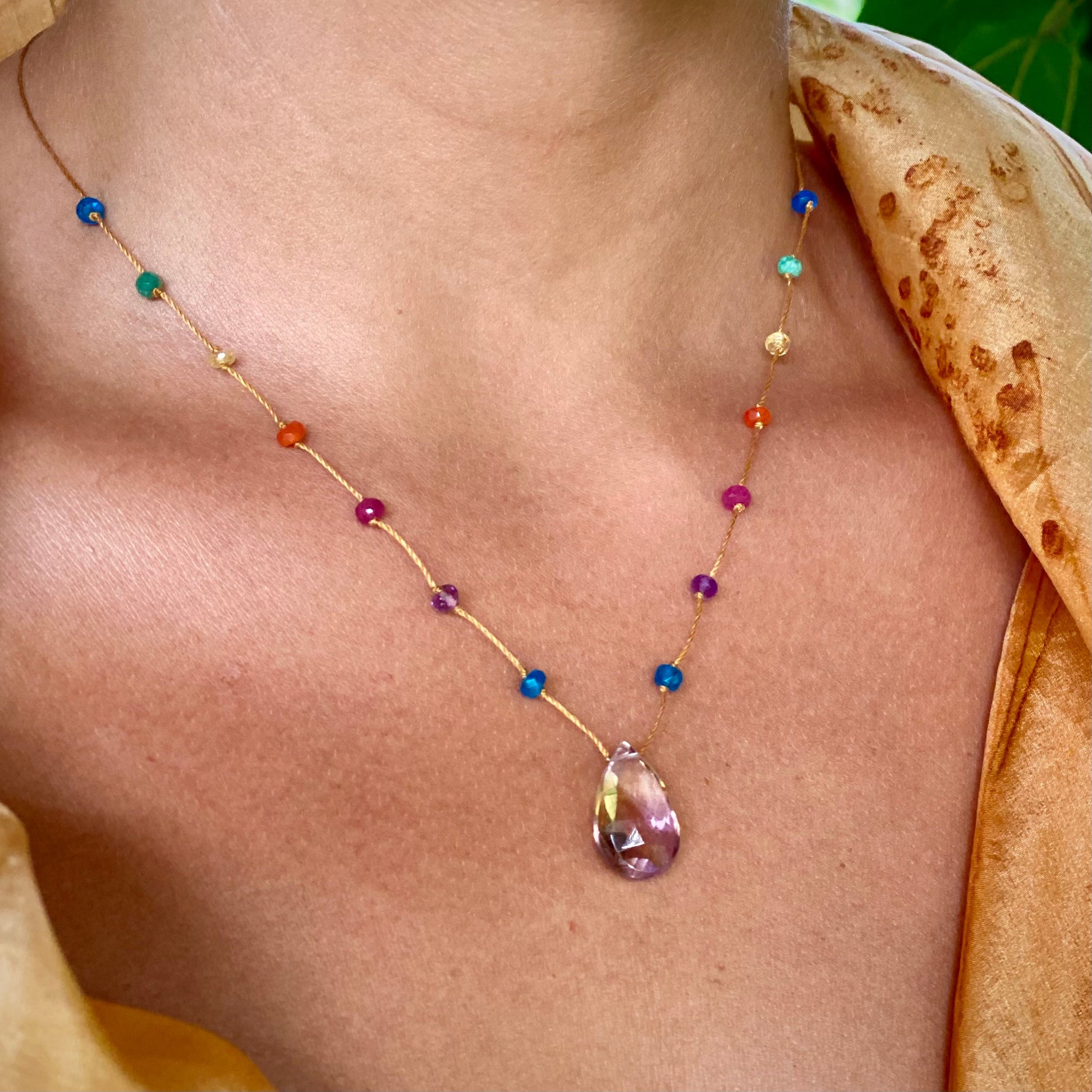 Amalia AMETRINE NECKLACE IN RAINBOW DROP at Romi Boutique