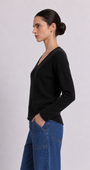 Minnie Rose Sheer Luxury Cashmere Long Sleeve V Neck with Rolled Trims at Romi Boutique