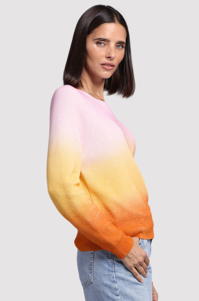 COTTON CASHMERE OMBRE BABY SHAKER CREW IN WARM COMBO