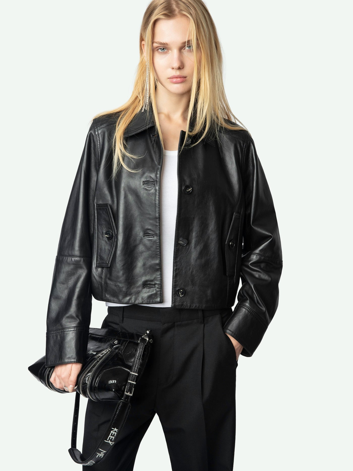 LISTON CROPPED BLACK LEATHER JACKET