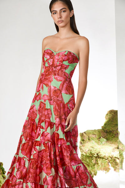 AMBAR LONG DRESS IN GREEN BLOSSOM