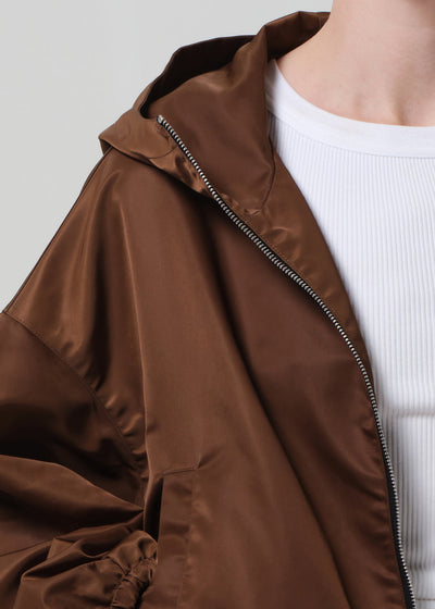CROPPED NYLON WINDBREAKER IN BROWN
