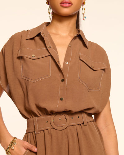STITCH BESS DRESS IN BAJA BROWN - Romi Boutique