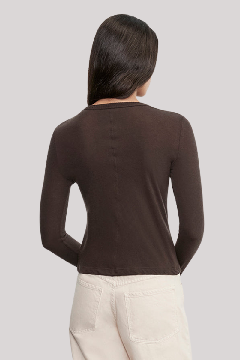 CASHMERE EASY CUFFED CREW IN DARK BROWN