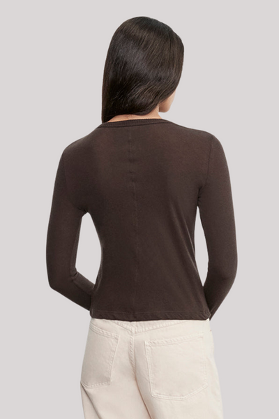 CASHMERE EASY CUFFED CREW IN DARK BROWN