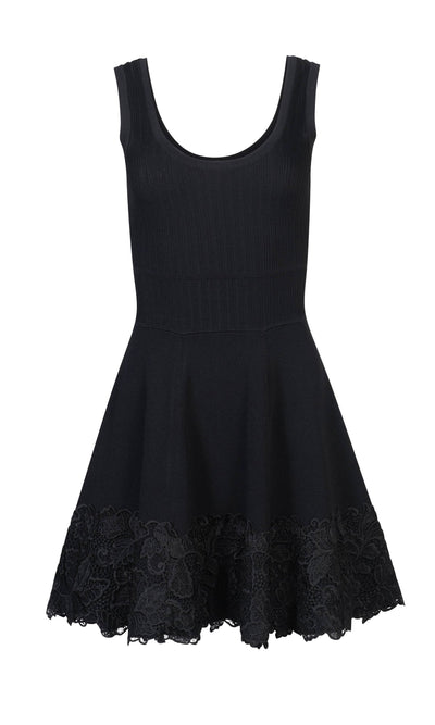 ORPHEUS LACE COMBO RIB DRESS IN BLACK