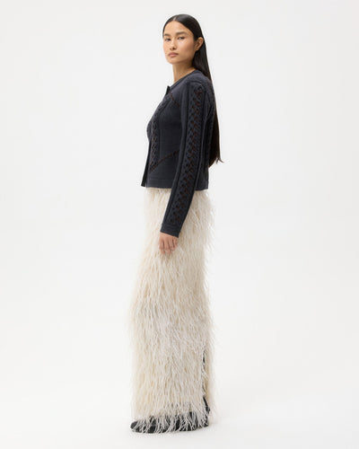 SUEDE CABLE SWEATER JACKET IN CHARCOAL