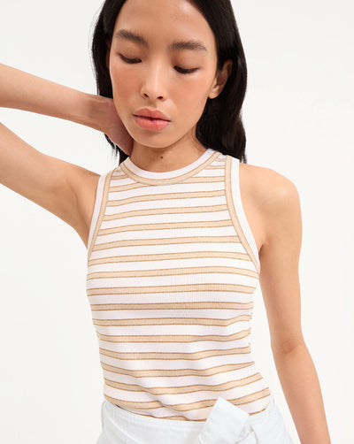 JORDYN CROPPED TANK TOP IN KHAKI/WHITE