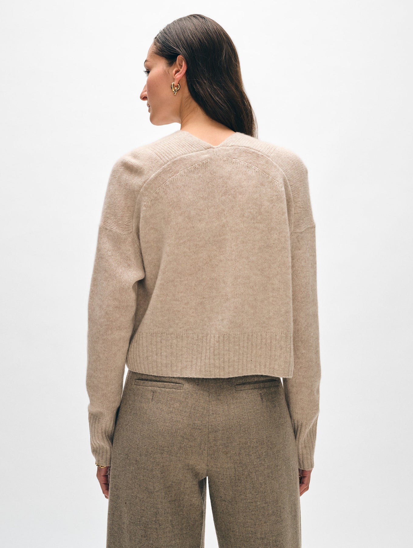 CASHMERE FEATHERWEIGHT OPEN CARDIGAN IN SAND WISP HEATHER - Romi Boutique