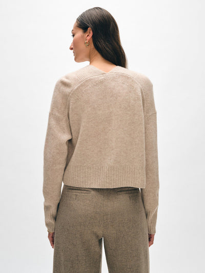 CASHMERE FEATHERWEIGHT OPEN CARDIGAN IN SAND WISP HEATHER - Romi Boutique