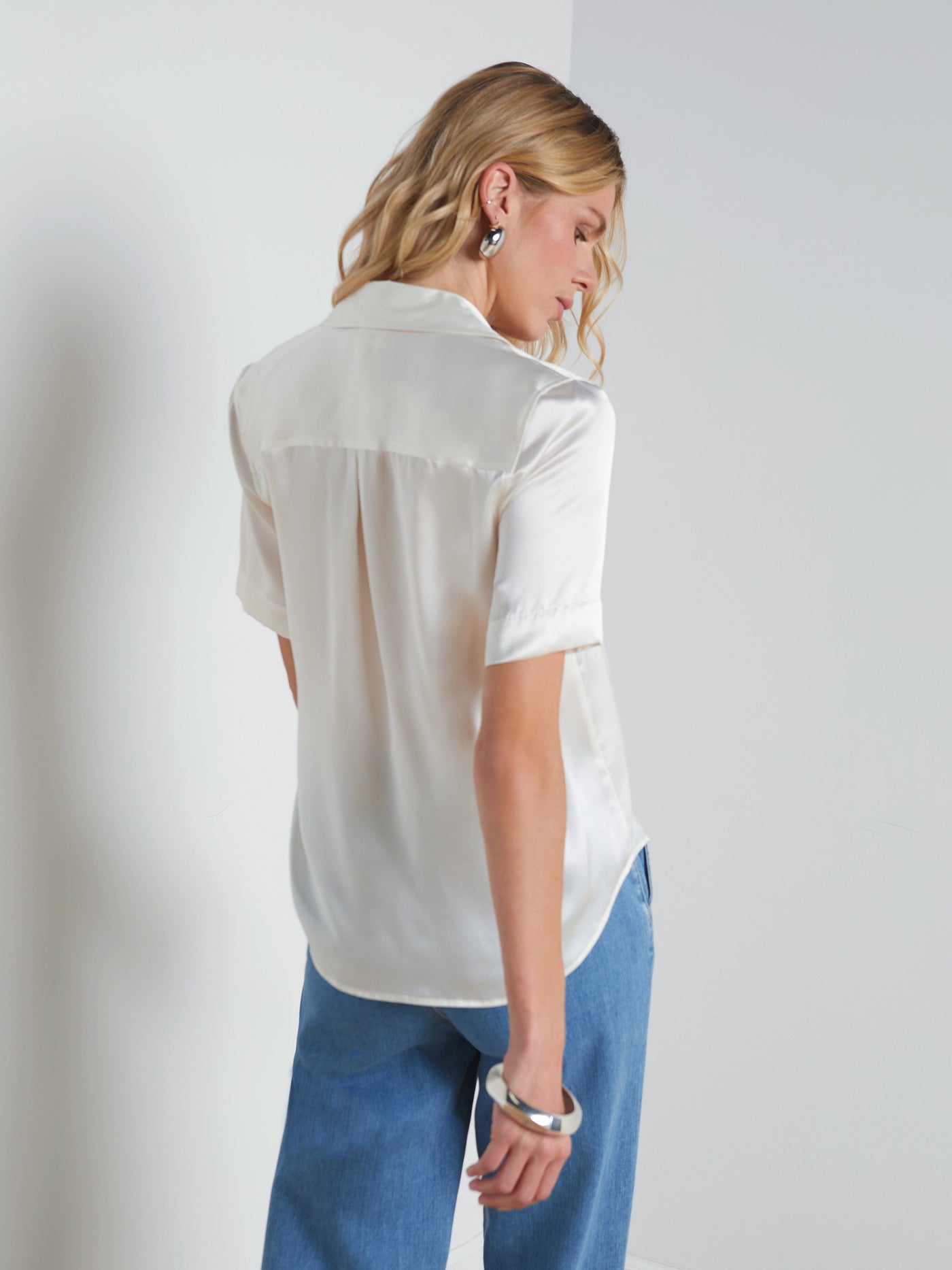 ELLAH SILK BLOUSE IN IVORY - Romi Boutique