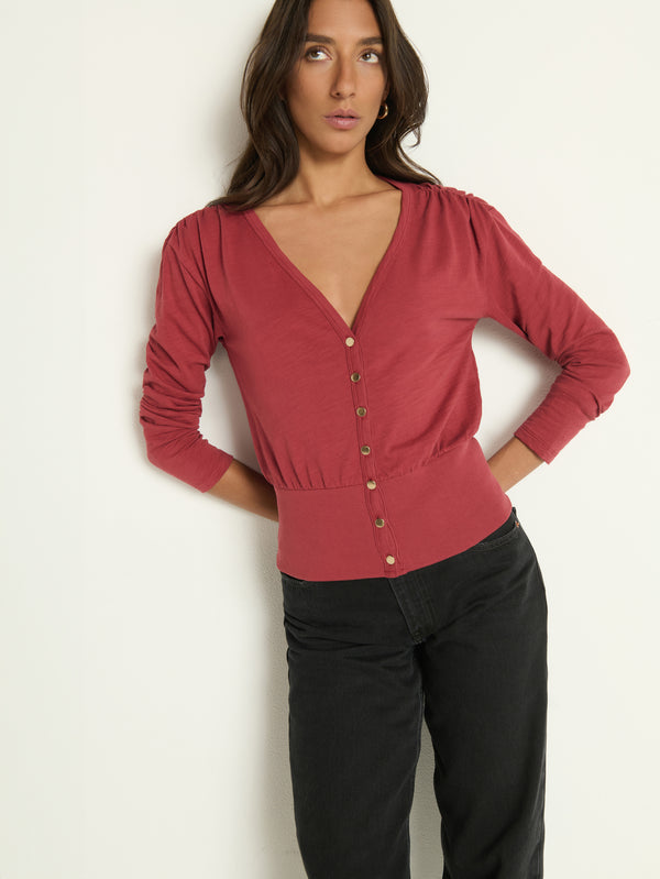 COLETTE CARDIGAN TOP IN RUSSET