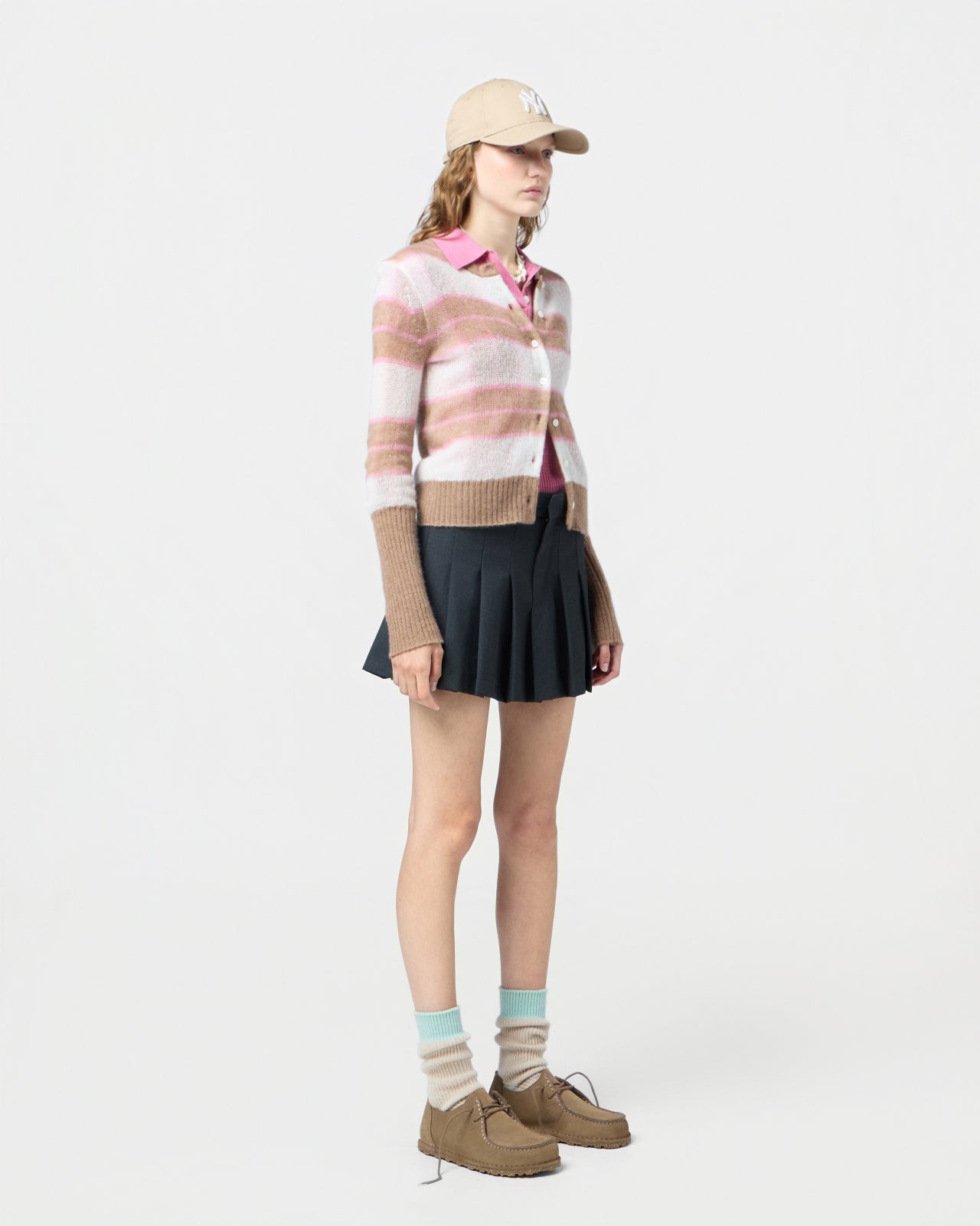 SHADOW PLAID CARDIGAN IN TAUPE COMBO