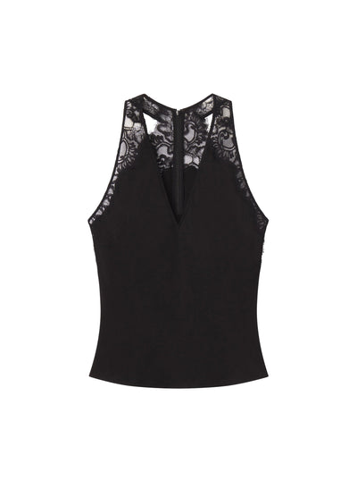 WES SATIN AND LACE TOP IN BLACK