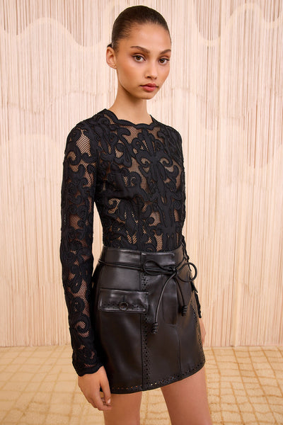 LUNA LEATHER MINI SKIRT IN BLACK