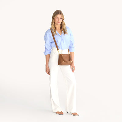 BRYANT MED IN MAHOGANY PEBBLE/BRUSHED GOLD RED ZIP - Romi Boutique