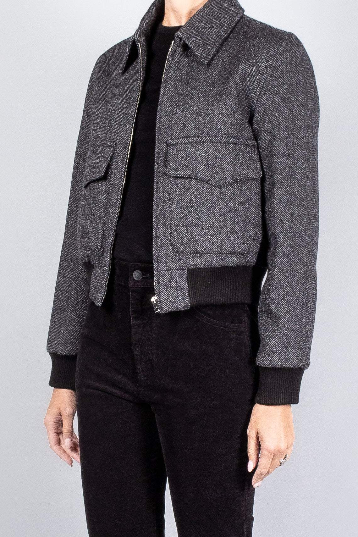 REDLEY BOMBER JACKET IN CHARCOAL HERRINGBONE