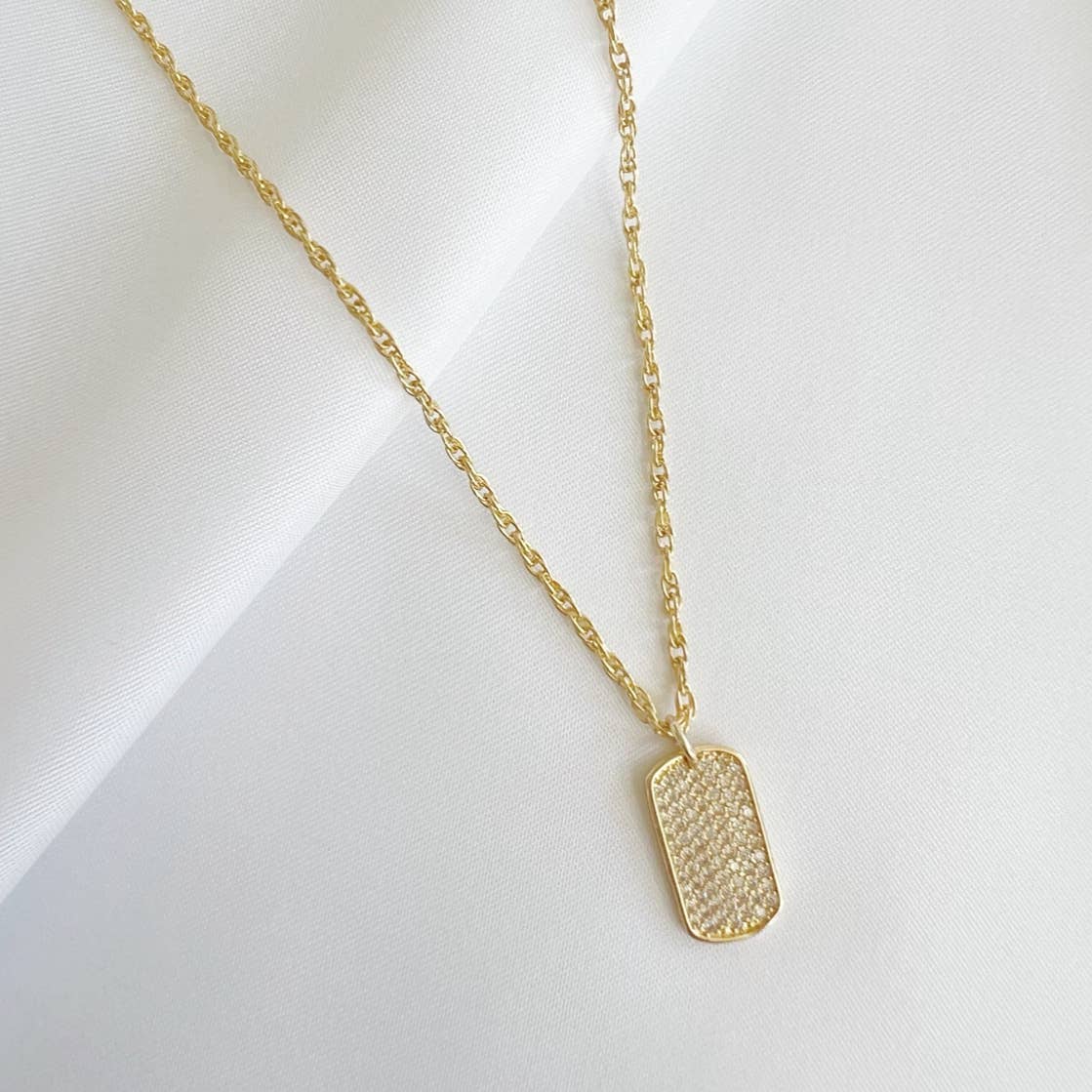 PAVE CZ DOG TAG PENDANT NECKLACE IN GOLD - Romi Boutique