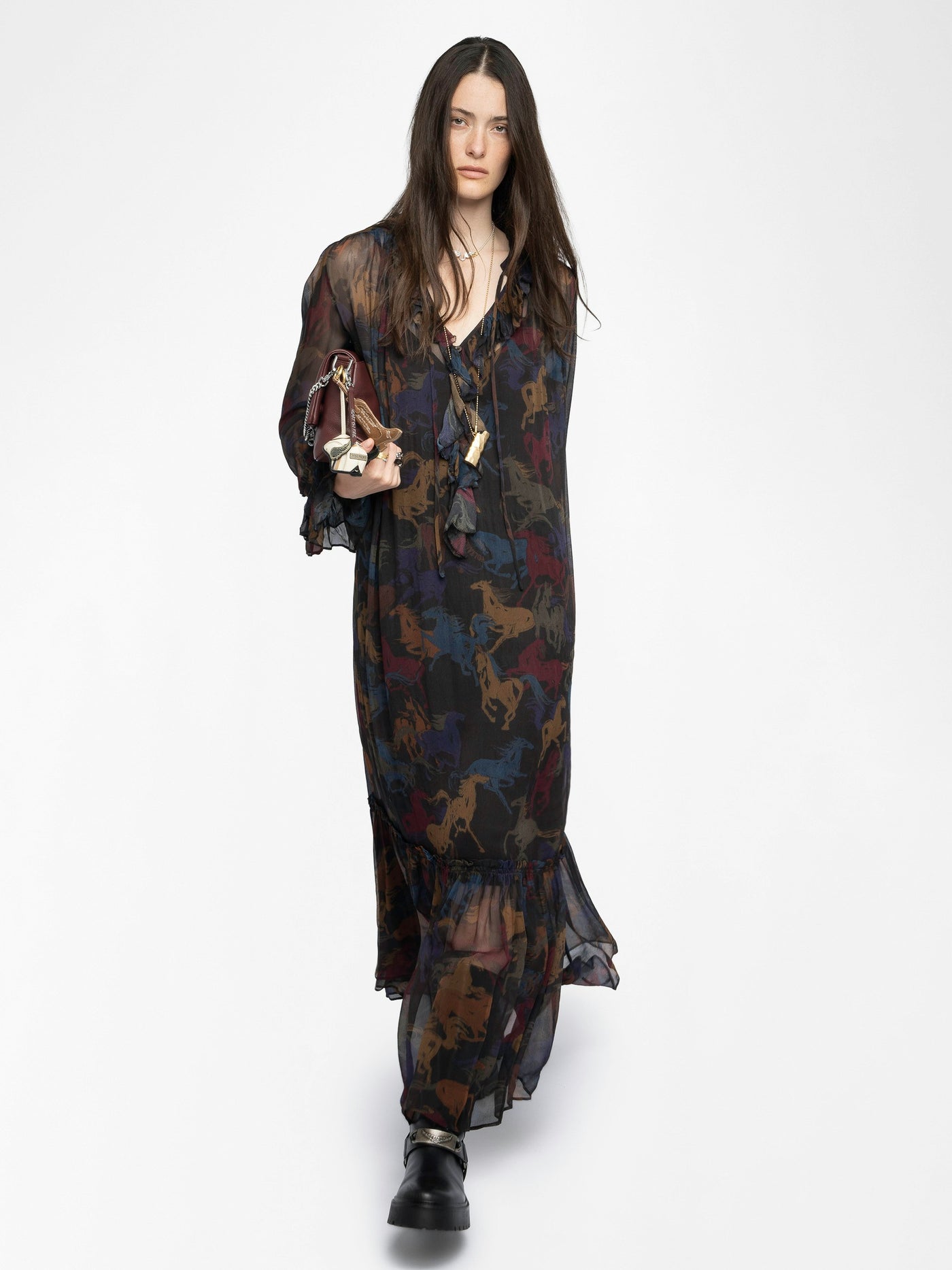 RALICEL HORSES DRESS IN DARK CHOCOLATE