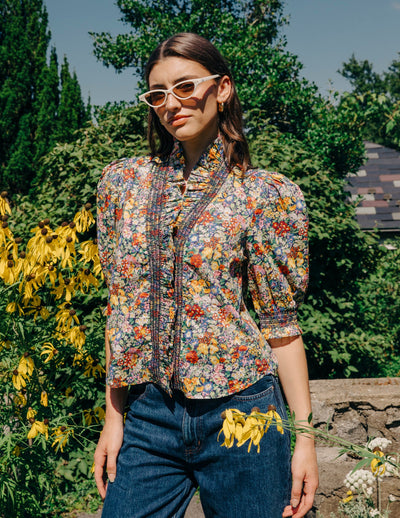 ZURI TOP SHORT SLEEVE IN COTTAGE GARDEN LIBERTY PRINT