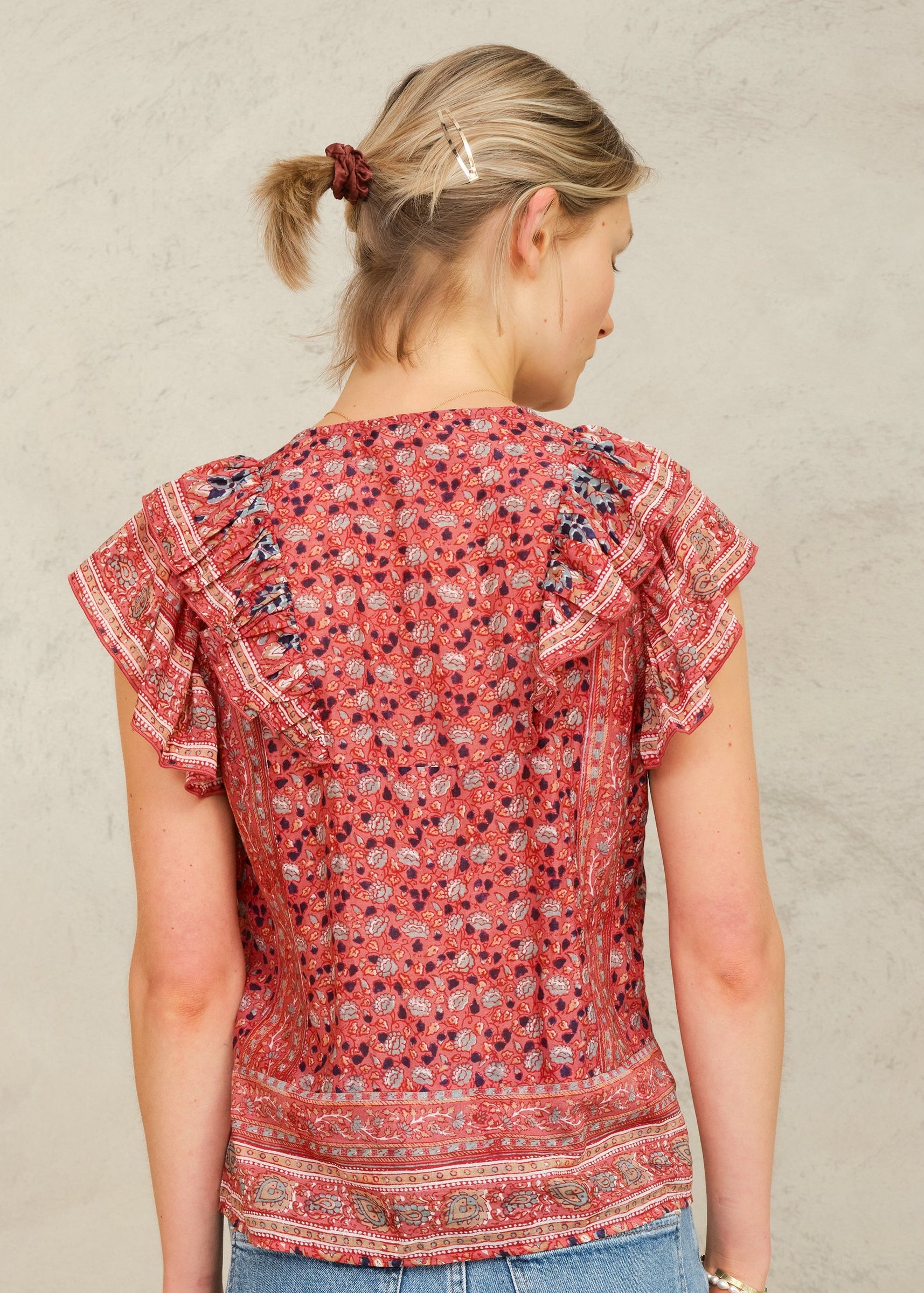 Mabe Darla Frill Short Sleeve Top at Romi Boutique
