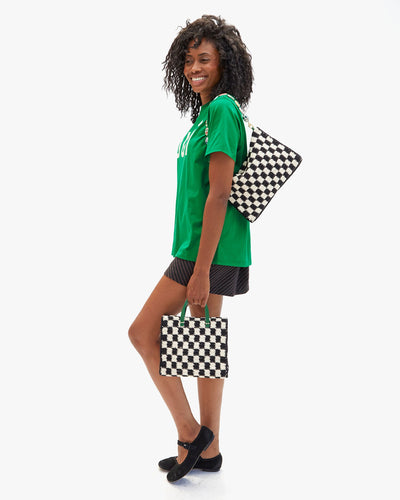 PETIT SUMMER SIMPLE TOTE IN BLACK AND CREAM CROCHET CHECKER - Romi Boutique