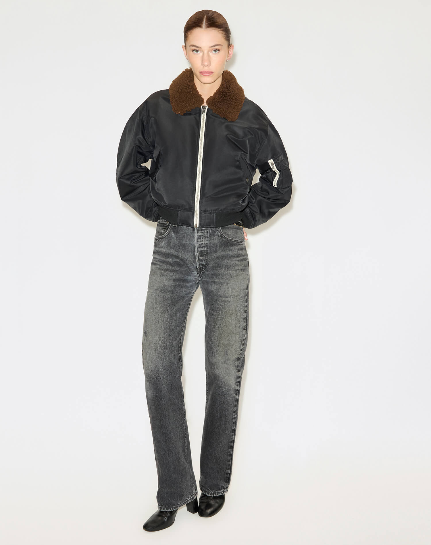Re/Done SHRUNKEN BOMBER at Romi Boutique