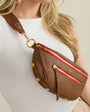 Hammitt CHARLES CROSSBODY MED IN MAHOGANY PEBBLE/BRUSHED GOLD RED ZIP at Romi Boutique