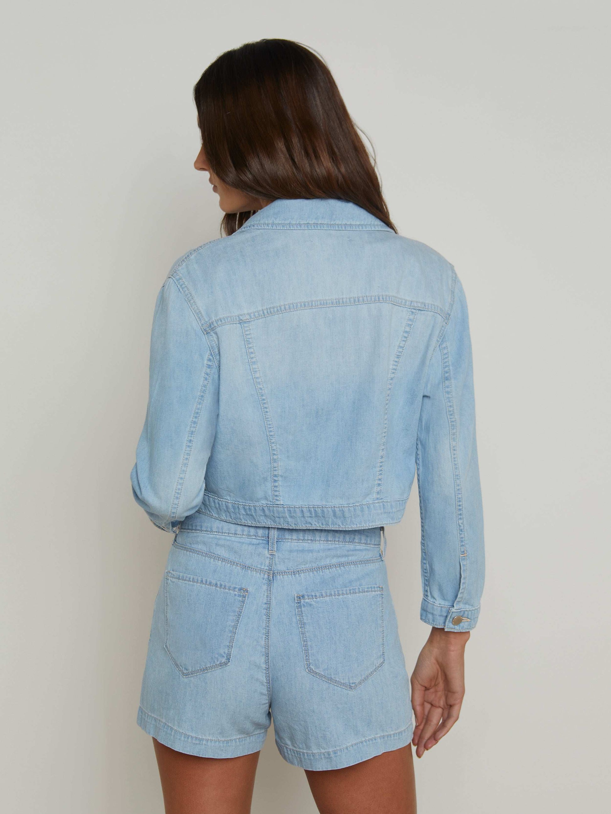 L'Agence KODA CROPPED CHAMBRAY JACKET at Romi Boutique