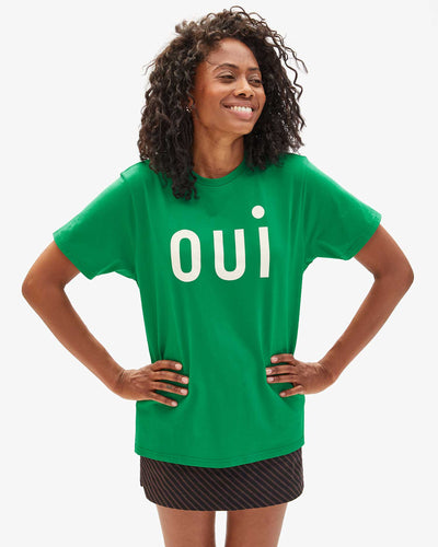ORIGINAL TEE IN GREEN APPLE WITH CREAM PRINTED OUI - Romi Boutique