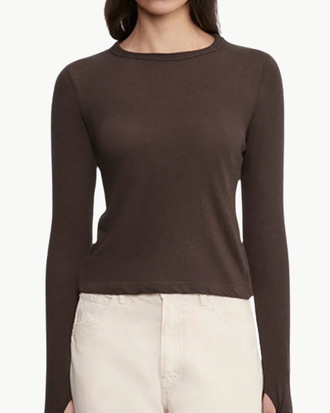 CASHMERE EASY CUFFED CREW IN DARK BROWN