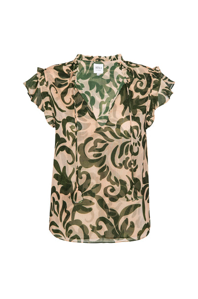 BASIA TOP IN TONAL CACTUS CHIFFON
