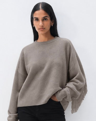 Cashmere Blend Luxe Fringe Crewneck