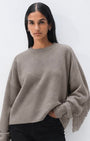 White & Warren Cashmere Blend Luxe Fringe Crewneck at Romi Boutique
