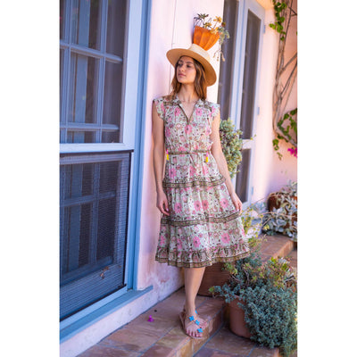 AUDRINA MIDI DRESS IN MINT AND PINK FLORAL - Romi Boutique