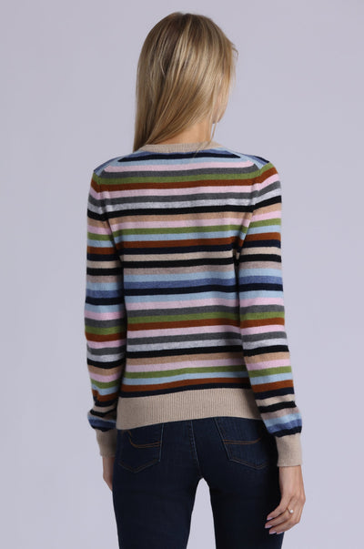 CASHMERE STRIPED LONG SLEEVE CREW IN MULTI STRIPE