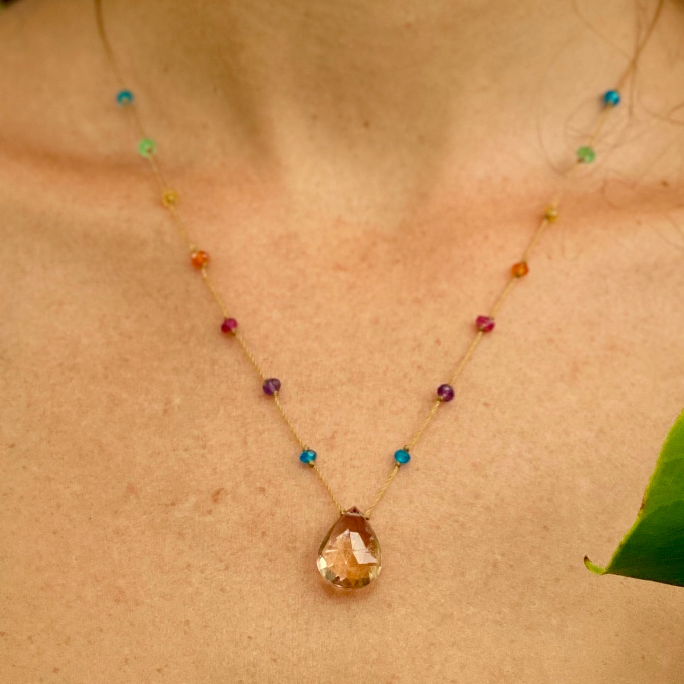 Amalia AMETRINE NECKLACE IN RAINBOW DROP at Romi Boutique