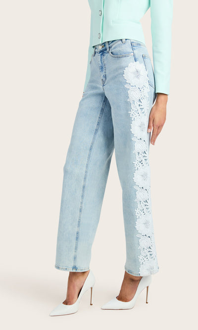 JETHRO LACE COMBO DENIM JEAN IN ICE BLUE/WHITE - Romi Boutique