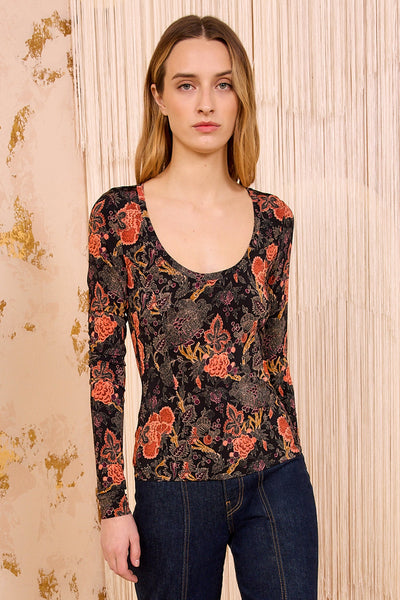 ARIS JERSEY LONG SLEEVE U-NECK TOP IN NIGHT LILY