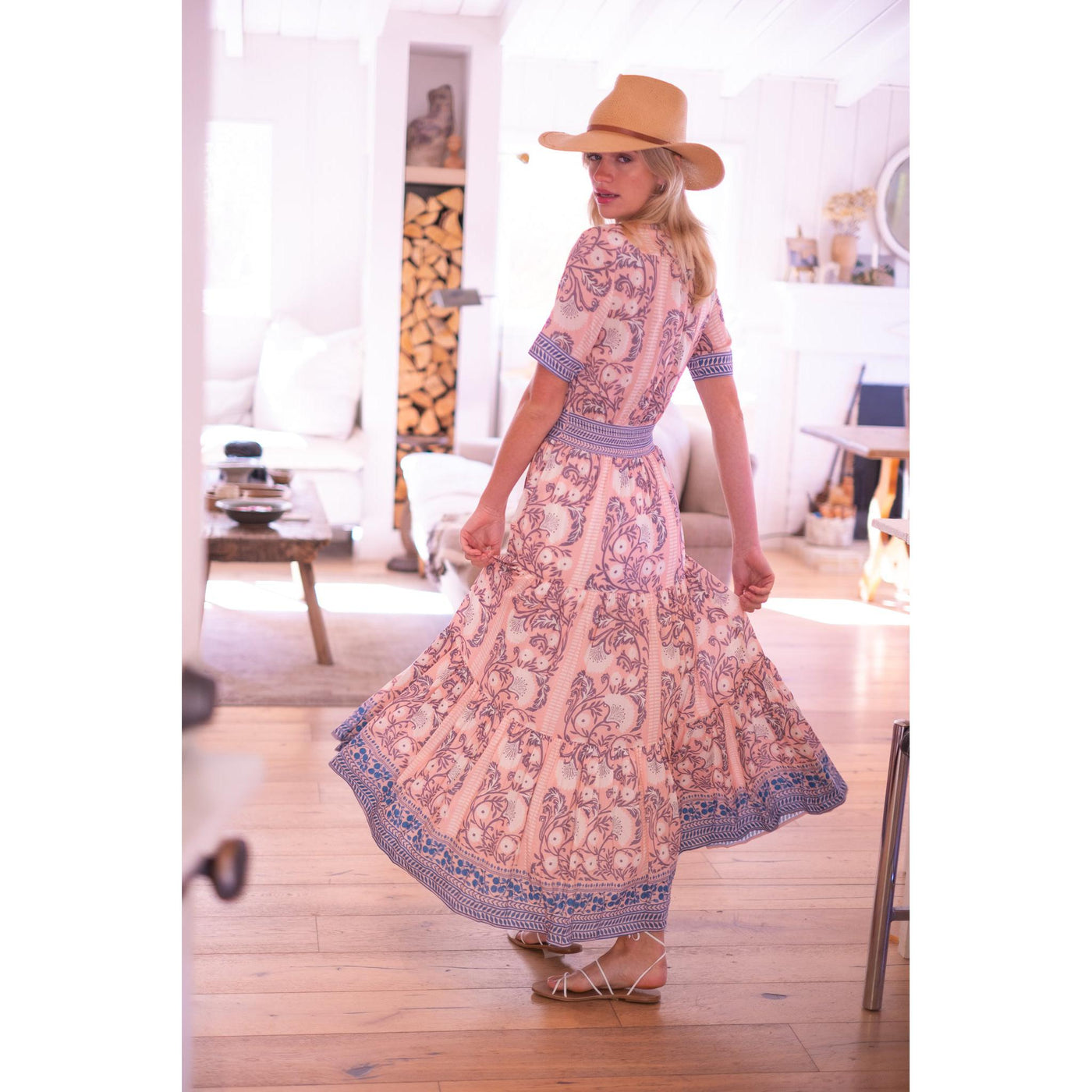 BIANCA MAXI DRESS IN SALMON TEAL PRINT - Romi Boutique