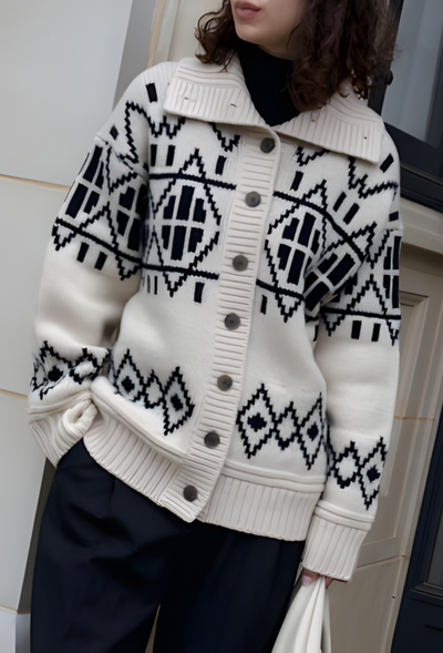 MERINO FAIR ISLE JACKET IN IVORY COMBO