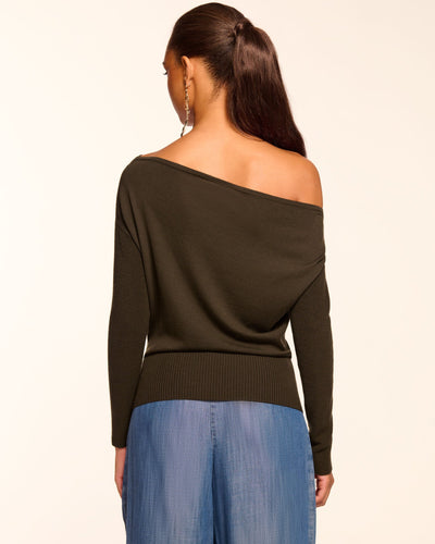 CHANCE MERINO OFF-THE-SHOULDER SWEATER IN DEEP OLIVE