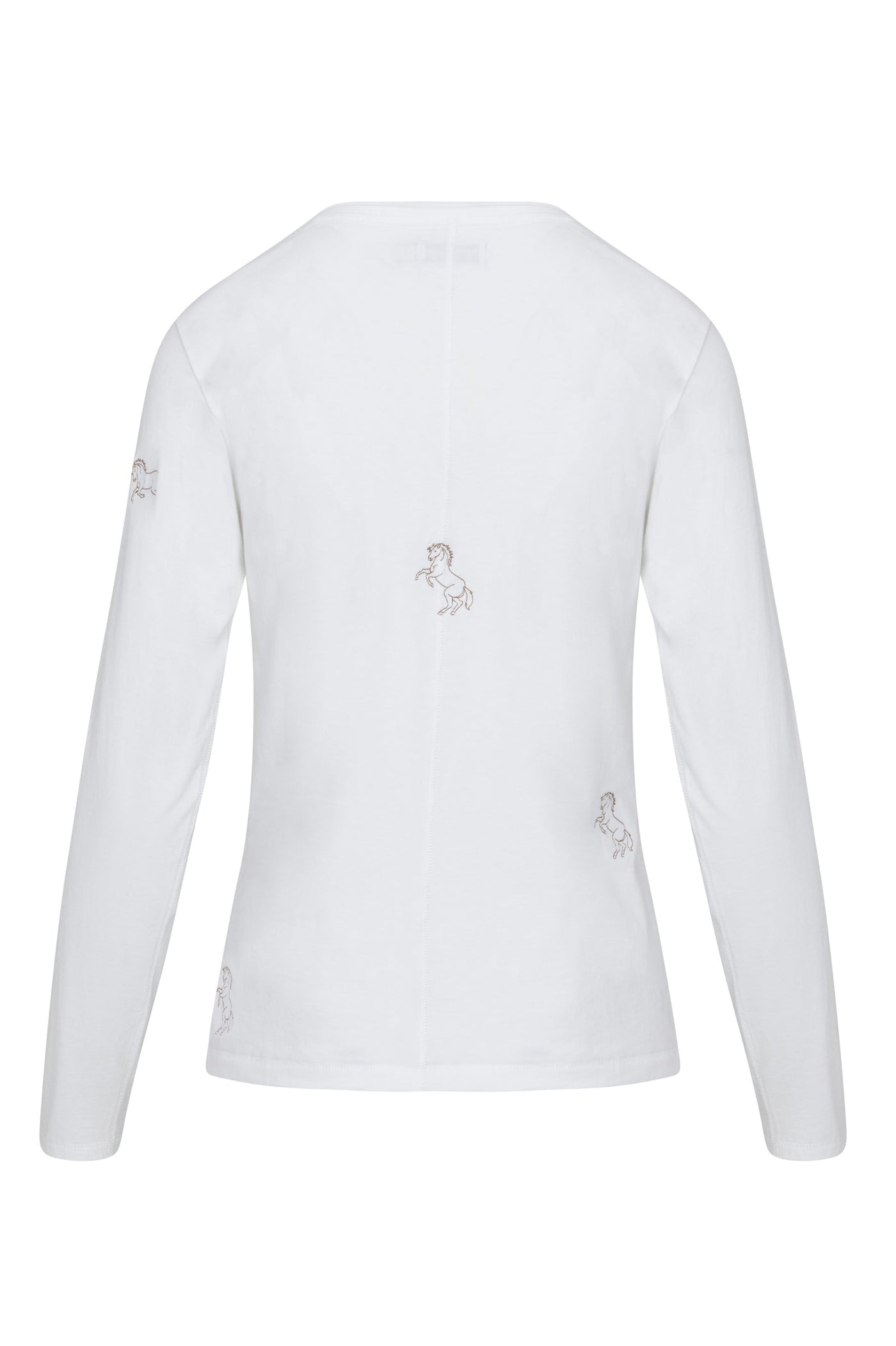 EMBROIDERED HORSE LONG SLEEVE COTTON T-SHIRT IN WHITE