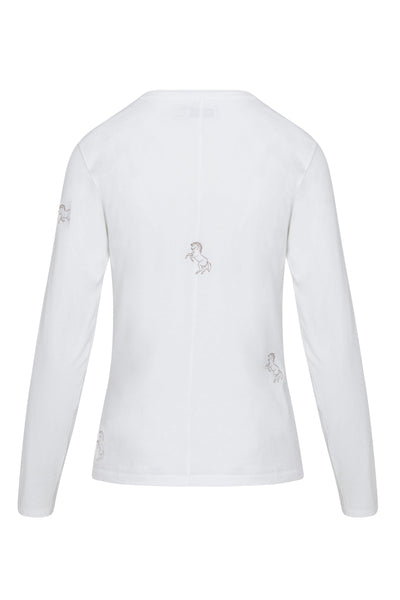 EMBROIDERED HORSE LONG SLEEVE COTTON T-SHIRT IN WHITE