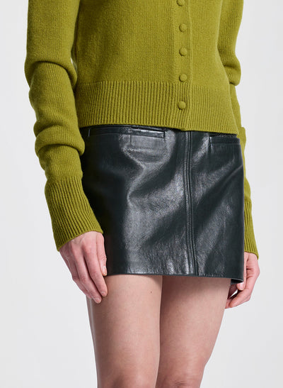 COWAN LEATHER MINI SKIRT IN DARK GREEN