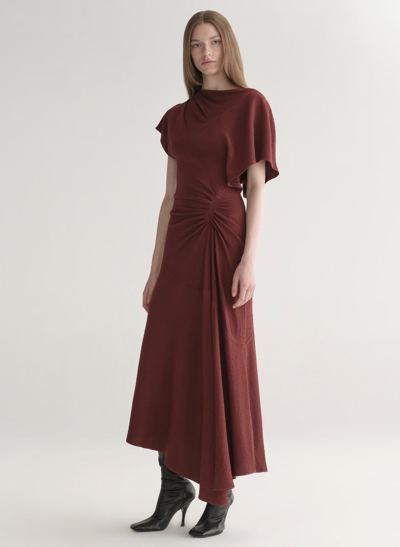 DENA CREPE MIDI DRESS IN BLACK CHERRY